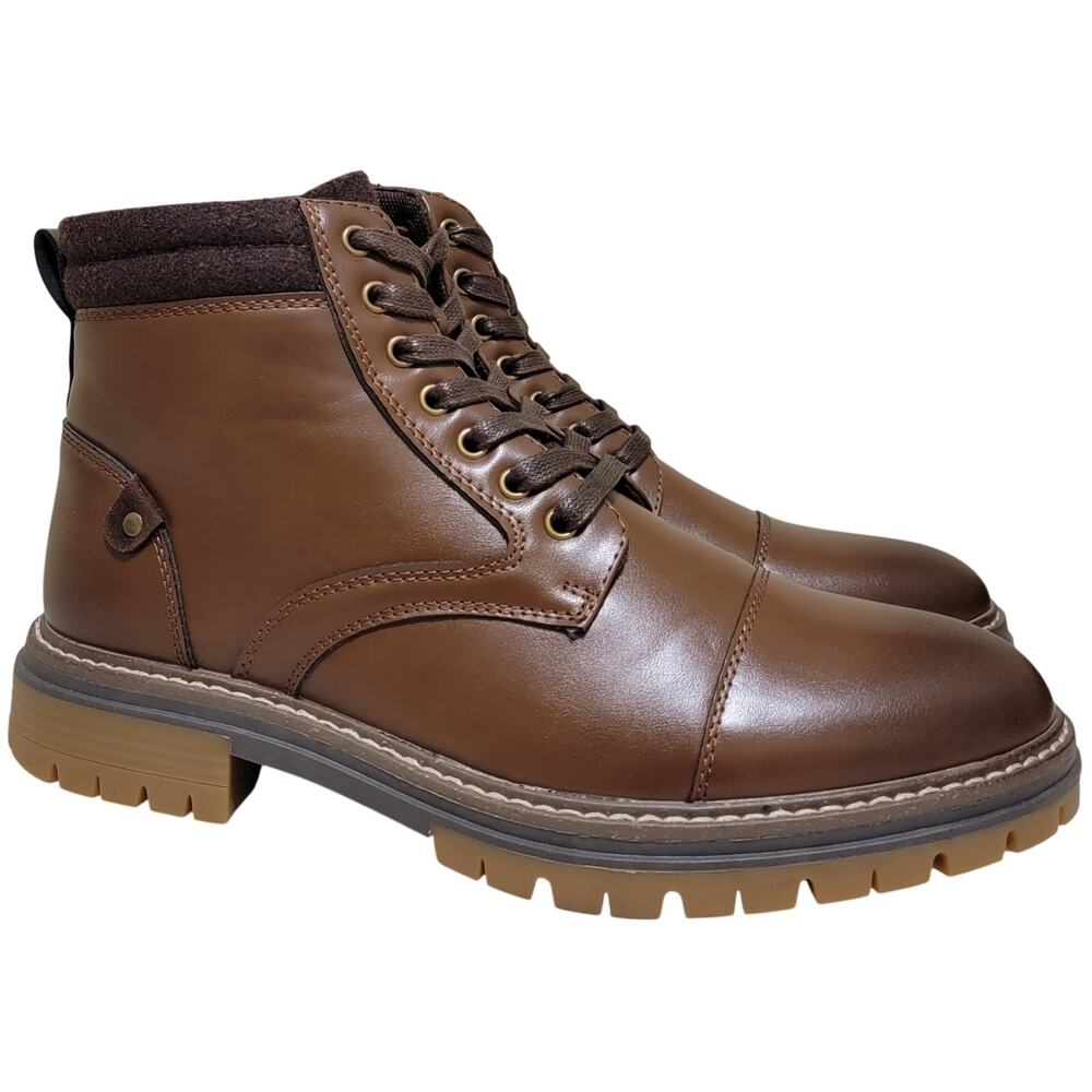 Vance Co. Fegan Cap Toe Ankle Combat Work Boots Size US 8.5 Brown Faux Leather
